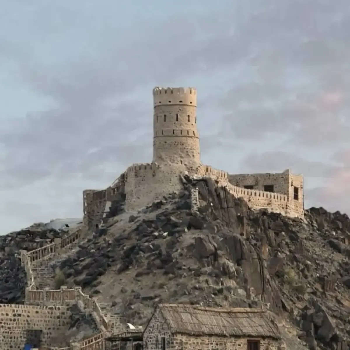Khor Fakkan fort and heritage tower on the mountain